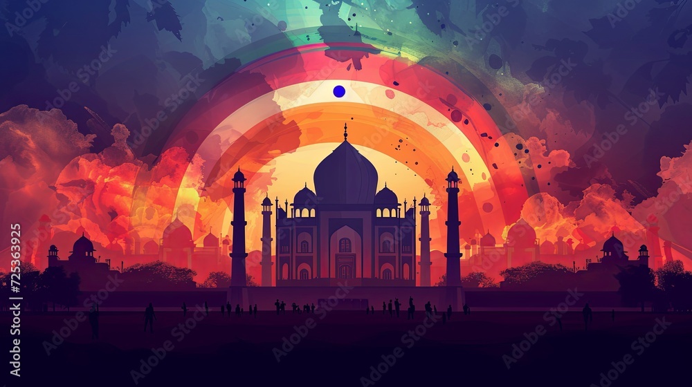 Happy republic day India 26th January. Indian monument and landmark with background, poster, card, and banner. vector illustration design - obrazy, fototapety, plakaty 