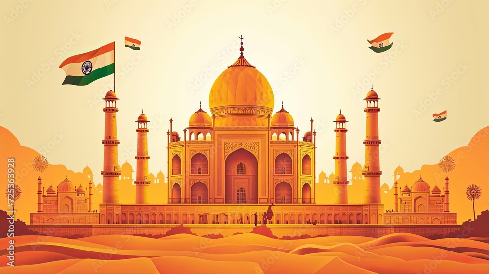 Happy republic day India 26th January. Indian monument and landmark with background, poster, card, and banner. vector illustration design