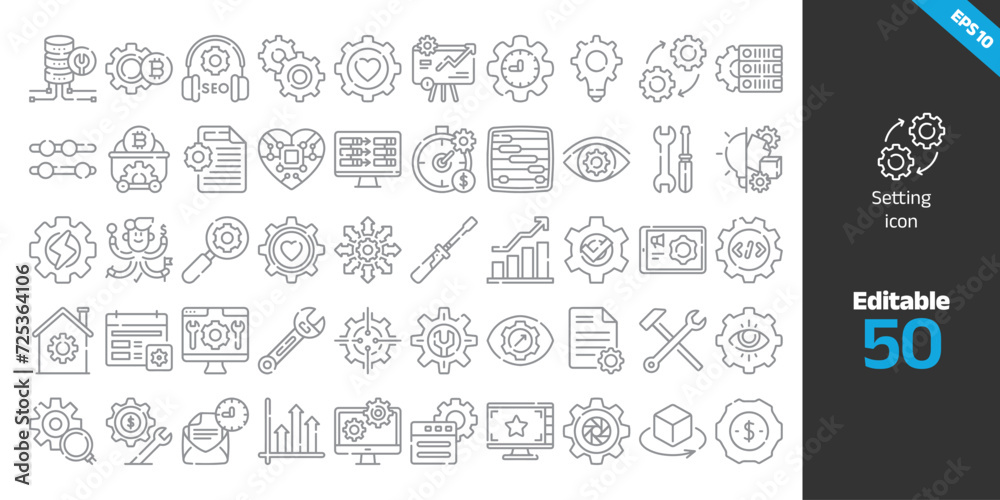 Gear setting vector icon collection.