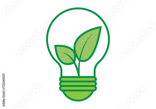 Icono verde de bombilla con hojas por la energía renovable.