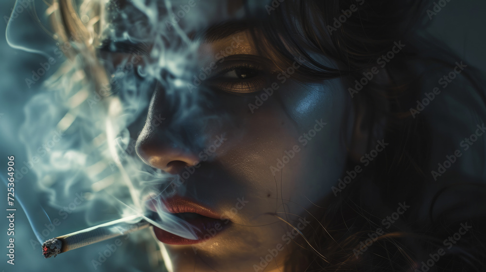 Fototapeta premium Portrait of a smoking girl with a cigarette.