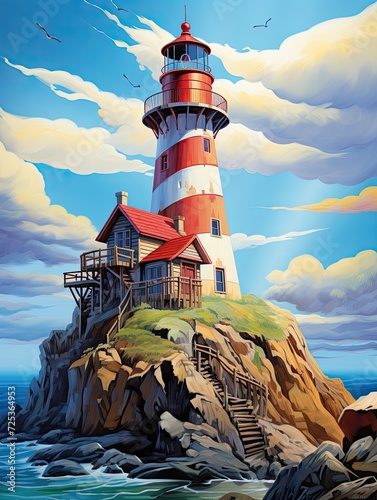 Nautical Lighthouse Views: Captivating Island Artwork on Lighthouse Island photo