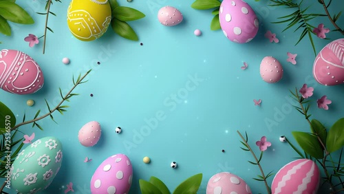 Happy Easter greeting background with Easter eggs. Colorful easter eggs background with copy space area for text. Frame background.