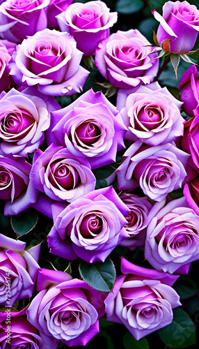 A lot of beautiful purple rose flowers all over the place  for a beautiful bright wall background