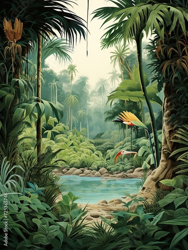 Rainforest Animal Illustrations  Coastal Art Print - Jungle Beach Safari