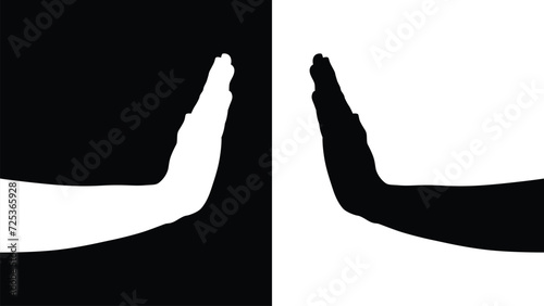 set of hand silhouettes isolated on white and black background, Vector collection of human hands of different gestures, hands gesturing black, Black hands silhouettes, vector illustration