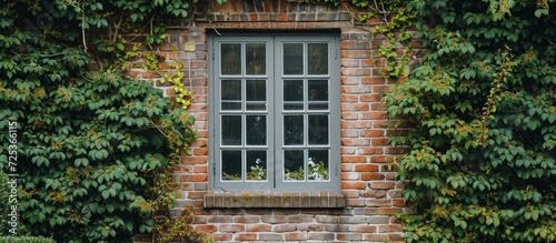 Old brick house with a leaded casement window
