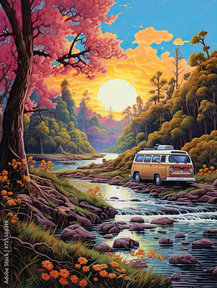 Retro Campervan Adventures: Riverside Painting and Riverbank Rest Stops