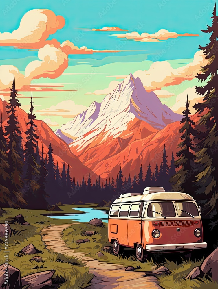 Retro Campervan Adventures: Exploring Vibrant Landscapes with Colorful Tales