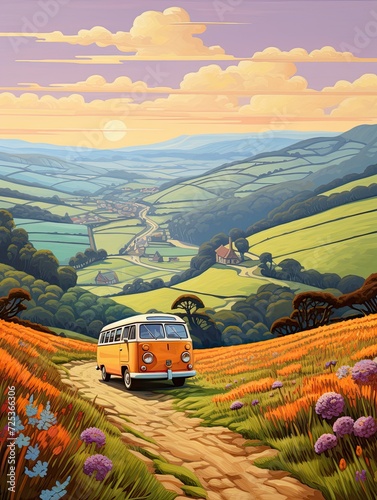 Retro Campervan Adventures: Rolling Hills Wandering through the Countryside