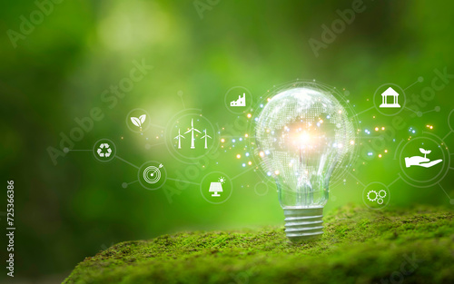 Renewable energy icon, light bulb style Renewable energy ideas for sustainable green business and for future business growth. and designing for reuse and environmental sustainability.