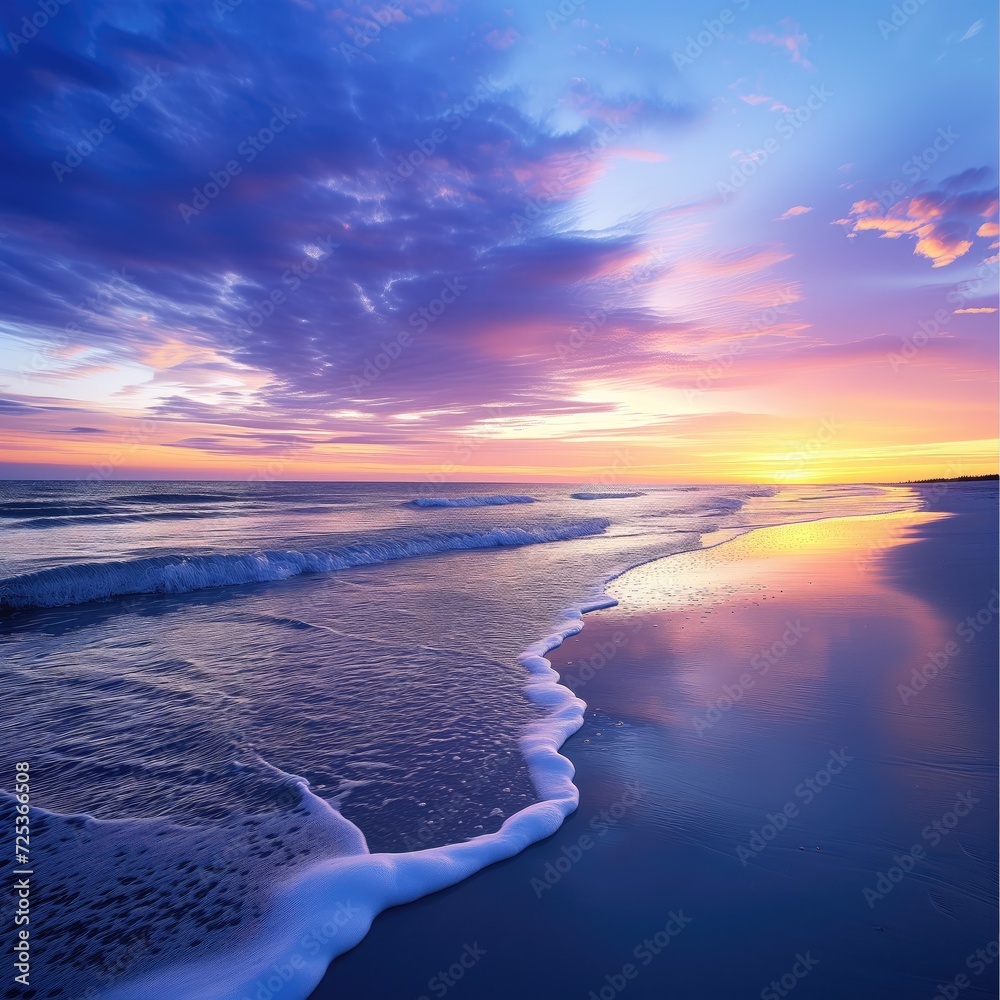 Beautiful sunset on sea beach, seascape