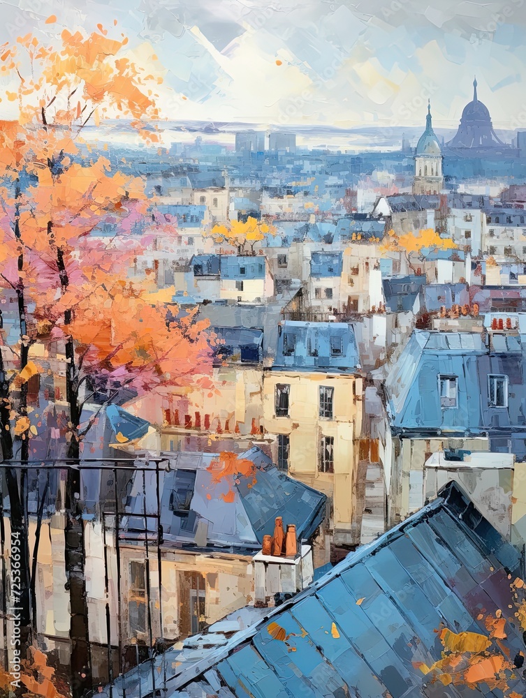 Obraz premium Romantic Paris Street Art: Mountain Landscape, Rooftop Vistas of Scenic Paris
