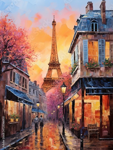 Romantic Paris Street Art  Dawn Painting of City Awakening with Early Paris Views