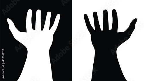 set of hand silhouettes isolated on white and black background, Vector collection of human hands of different gestures, hands gesturing black, Black hands silhouettes, vector illustration