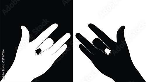 set of hand silhouettes isolated on white and black background, Vector collection of human hands of different gestures, hands gesturing black, Black hands silhouettes, vector illustration