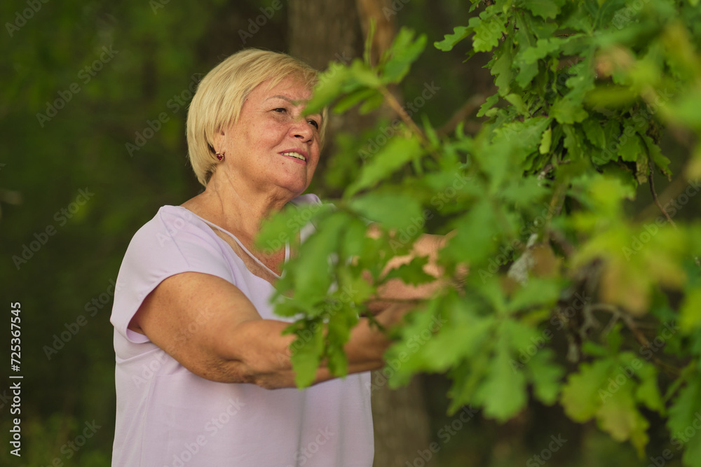 Fototapeta premium With a soft grasp, the elder connects with the tree, embodying the principle that every age can contribute to nature's care.