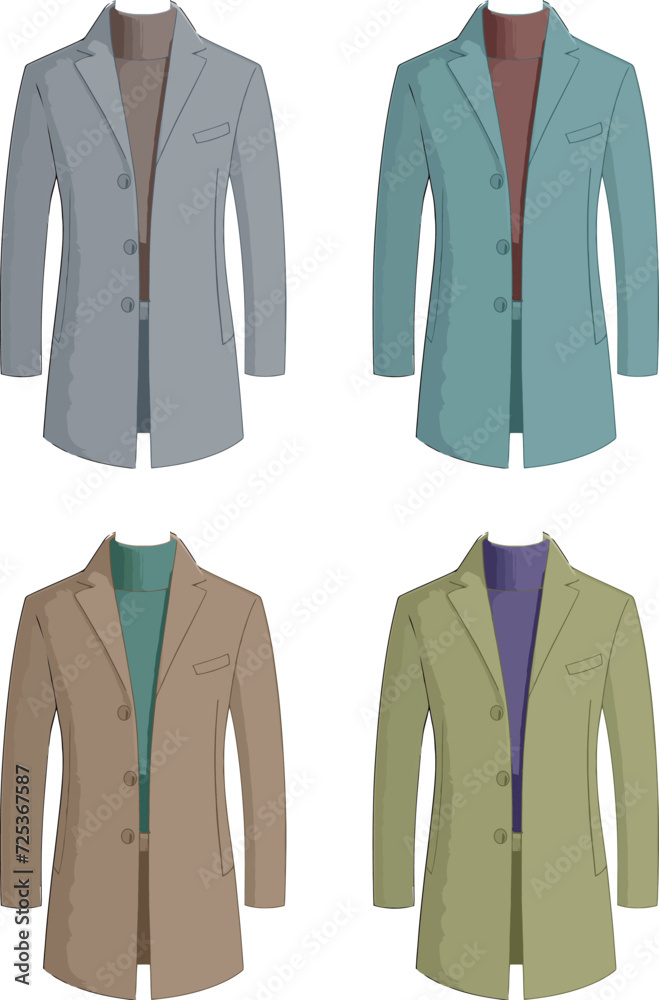 illustration of a suit, colorfull long suit with sweater inside.