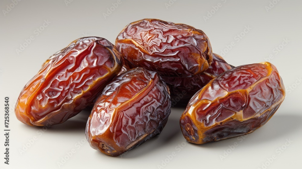 Photo of five dried dates on a white background Photo of five dried dates on a white background