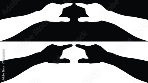 set of hand silhouettes isolated on white and black background, Vector collection of human hands of different gestures, hands gesturing black, Black hands silhouettes, vector illustration