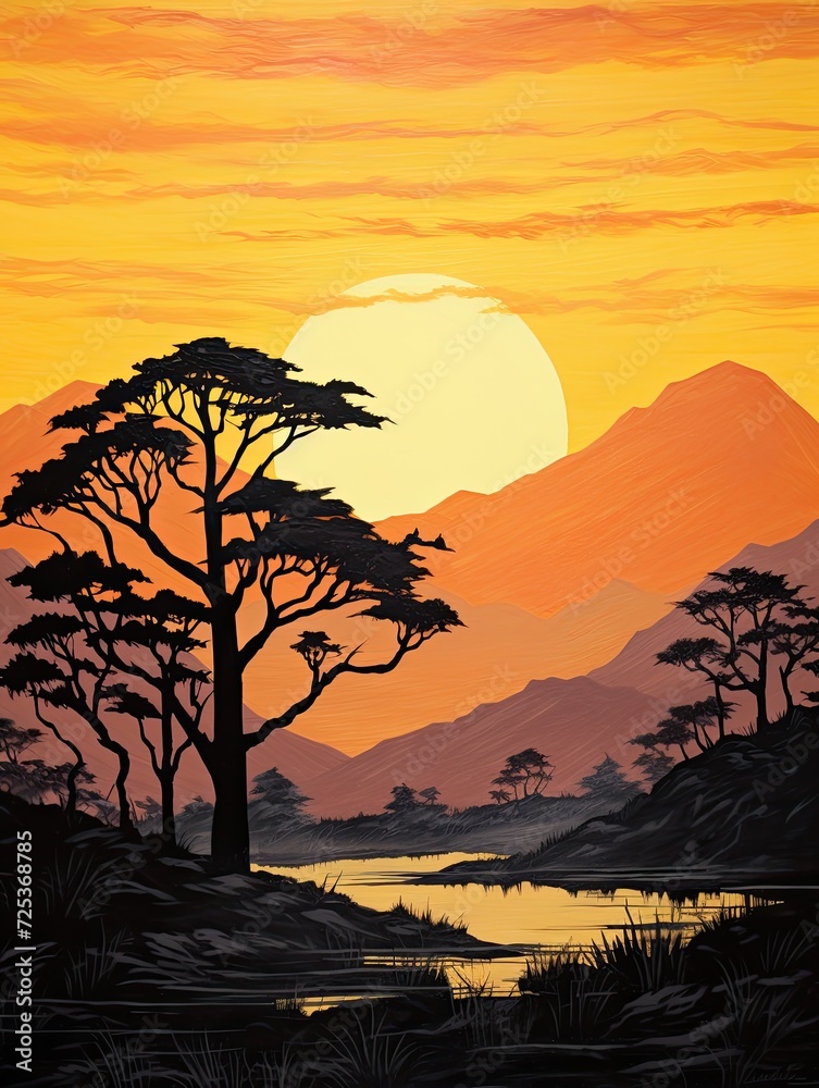 Sunset Silhouette Peaks: Majestic Mountain Landscape Art on Safari
