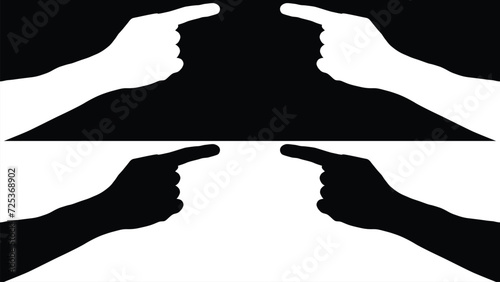 set of hand silhouettes isolated on white and black background, Vector collection of human hands of different gestures, hands gesturing black, Black hands silhouettes, vector illustration