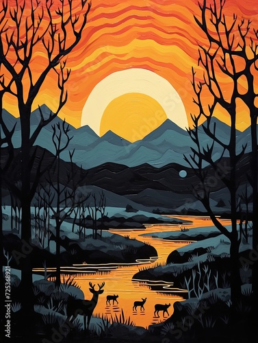 Sunset Safari Silhouettes: Snow-Capped Mountain Print & Chilly Safari © Michael