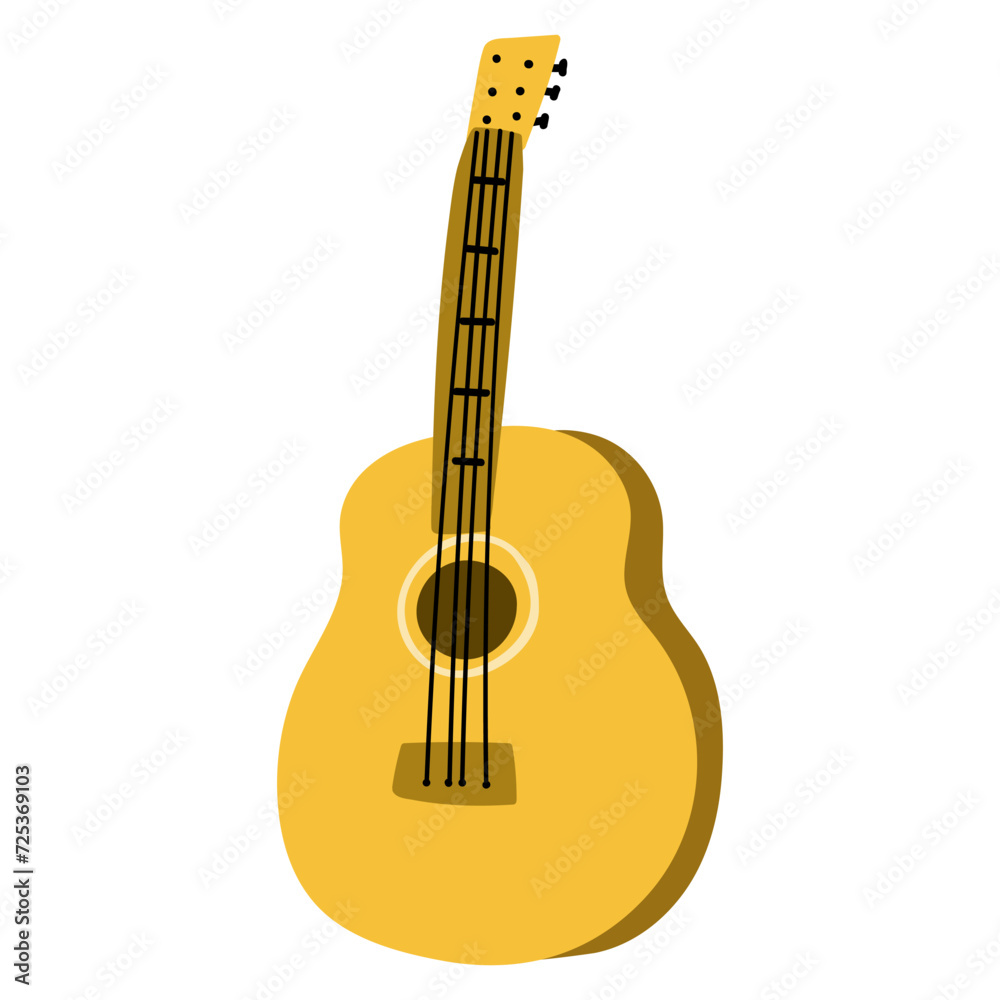 Obraz premium Classic acoustic guitar. Flat design. Hand drawn illustration