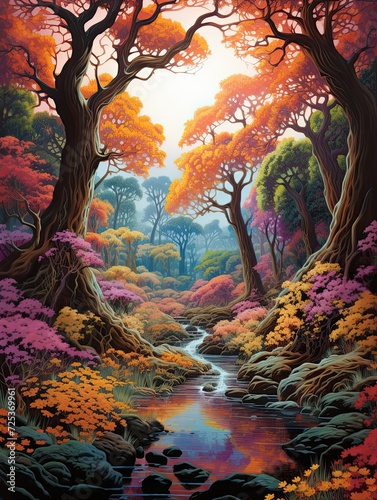 Vibrant Autumnal Forests: A Captivating Fusion of Desert Landscape Art and an Autumnal Oasis