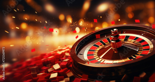 A wallpaper featuring a roulette wheel in a casino, spin and win, generative AI photo