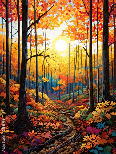 Vibrant Autumnal Forests: Field Painting, Rustic Fall Views
