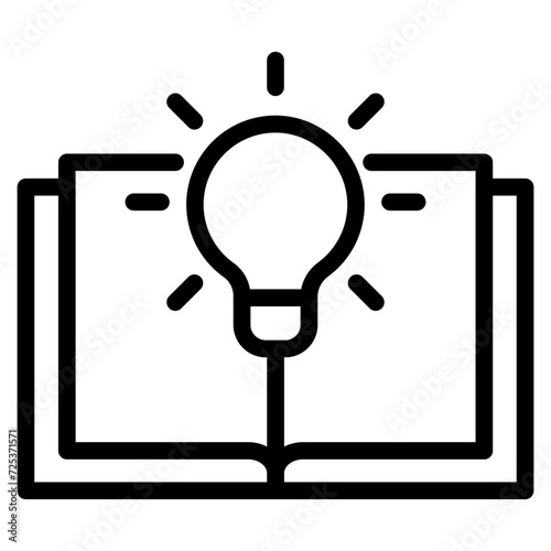Light bulb and open book or textbook vector icon. Lightbulb, knowledge, education concept outline icon