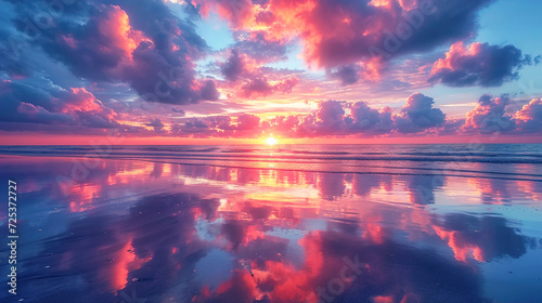 Image of a Vibrant Sunset with Clouds Reflected  Background © S-Rika