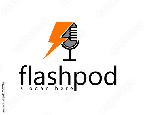 micropone podcast and flash icon logo design template