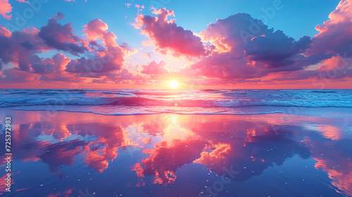 Image of a Vibrant Sunset with Clouds Reflected Background
