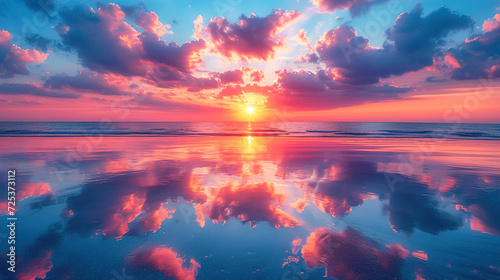 Image of a Vibrant Sunset with Clouds Reflected Background