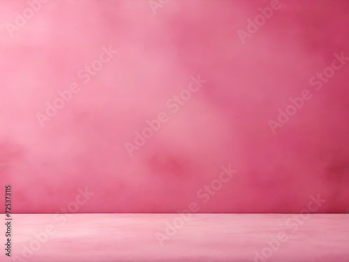 Pink background with a wooden floor and a pink wall in the background.