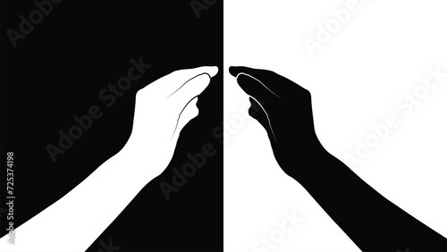 set of hand silhouettes isolated on white and black background, Vector collection of human hands of different gestures, hands gesturing black, Black hands silhouettes, vector illustration