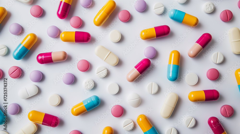 Collection of colorful pills over white background. Collection of colorful pills over white background.