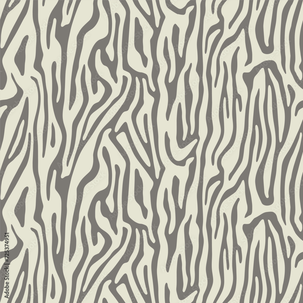 Zebra skin pattern. Seamless animal striped print. Tiger fur background. Hand drawn african safari wallpaper in black and beige colors. Vector illustration