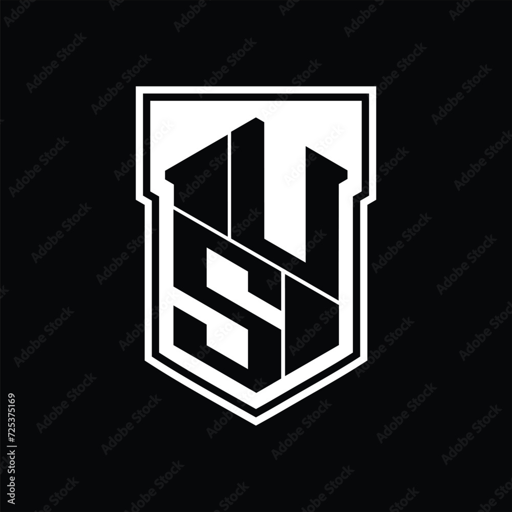 US Logo monogram hexagon geometric up and down inside shield isolated style design template US Logo monogram hexagon geometric up and down inside shield isolated style design template