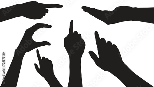set of hand silhouettes isolated on white, Vector collection of human hands of different gestures, hands gesturing black, Black hands silhouettes, vector illustration