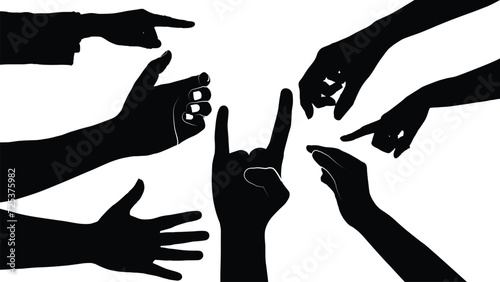 set of hand silhouettes isolated on white, Vector collection of human hands of different gestures, hands gesturing black, Black hands silhouettes, vector illustration
