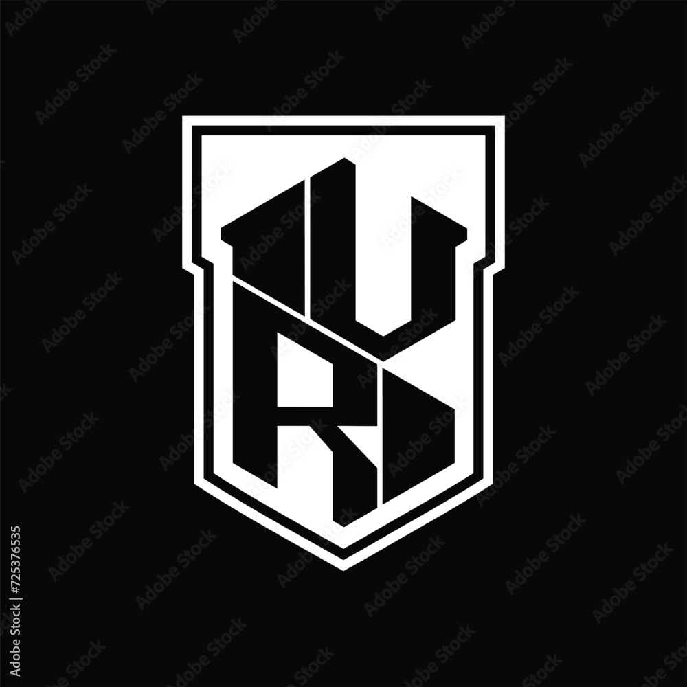 VR Logo monogram hexagon geometric up and down inside shield isolated style design template VR Logo monogram hexagon geometric up and down inside shield isolated style design template