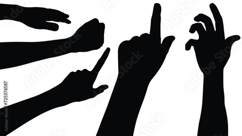 set of hand silhouettes isolated on white, Vector collection of human hands of different gestures, hands gesturing black, Black hands silhouettes, vector illustration