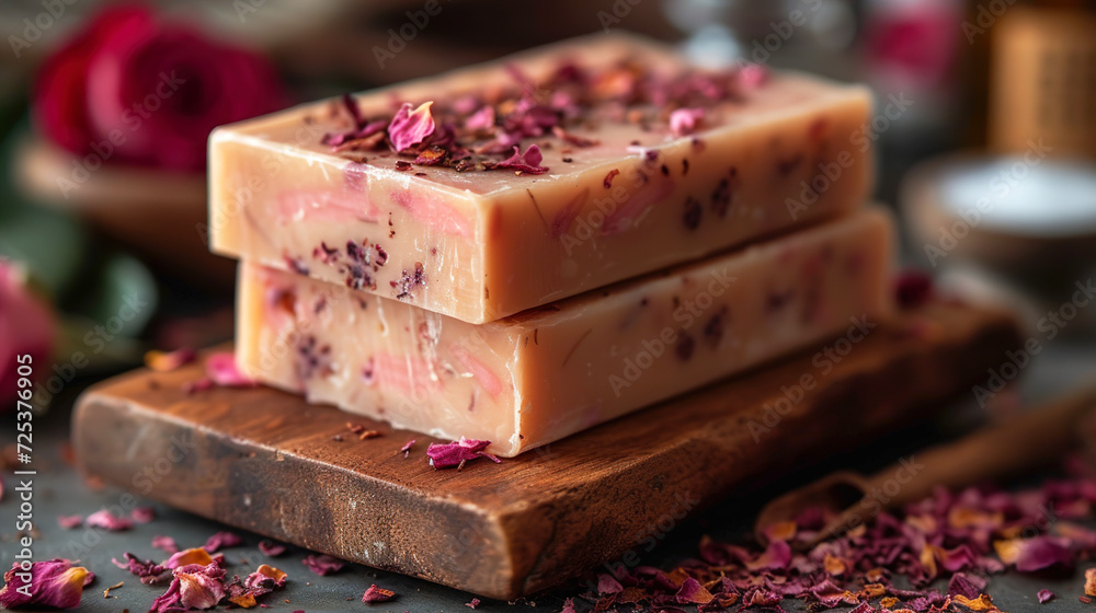 Adorned Rose-Infused Soap With Rose Oil Extract And Dry Rose Flowers