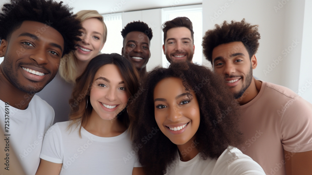 Group of diverse cheerful fun happy multiethnic friends outdoors