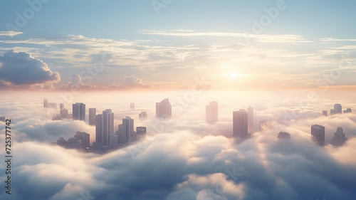 tall buildings in city with clouds sky in the morning © Yuwarin