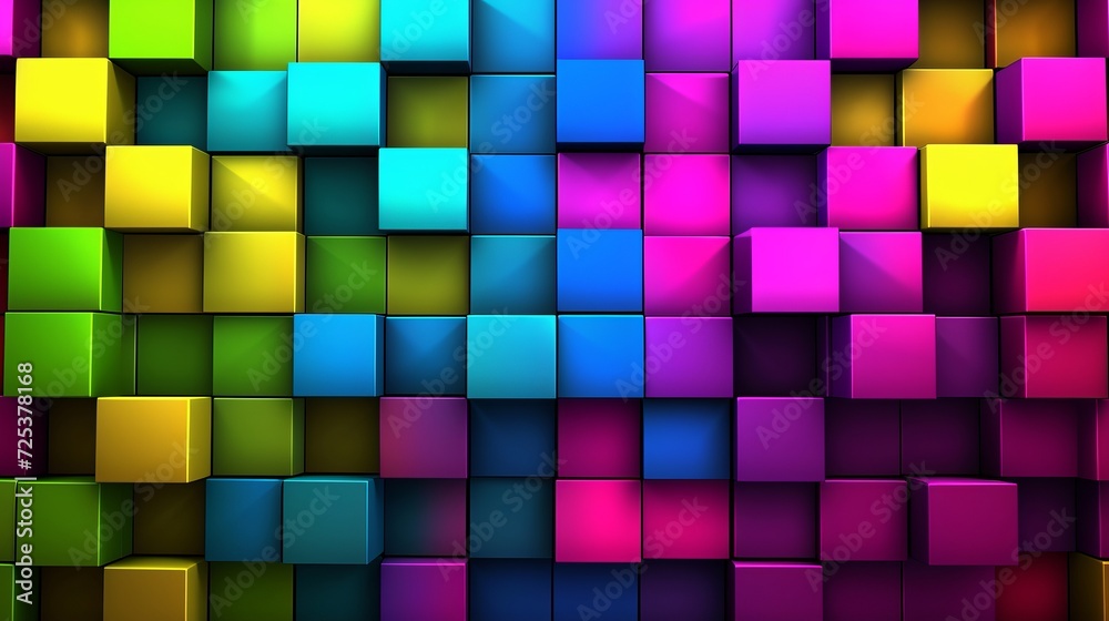 A vibrant, colorful backdrop is created by a bunch of colorful cubes stacked on top of each other. A vibrant, colorful backdrop is created by a bunch of colorful cubes stacked on top of each other.
