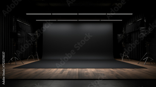 Blank black studio. black background studio. Generative AI. photo